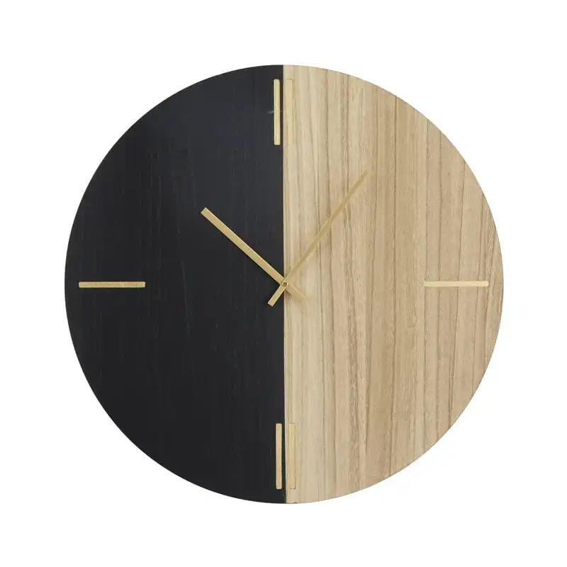 

-Classic Look for Home Decor Gorgeous Classic Black Wood Round Wall Clock with Marble Side-Perfect for Home Decor and Interiors