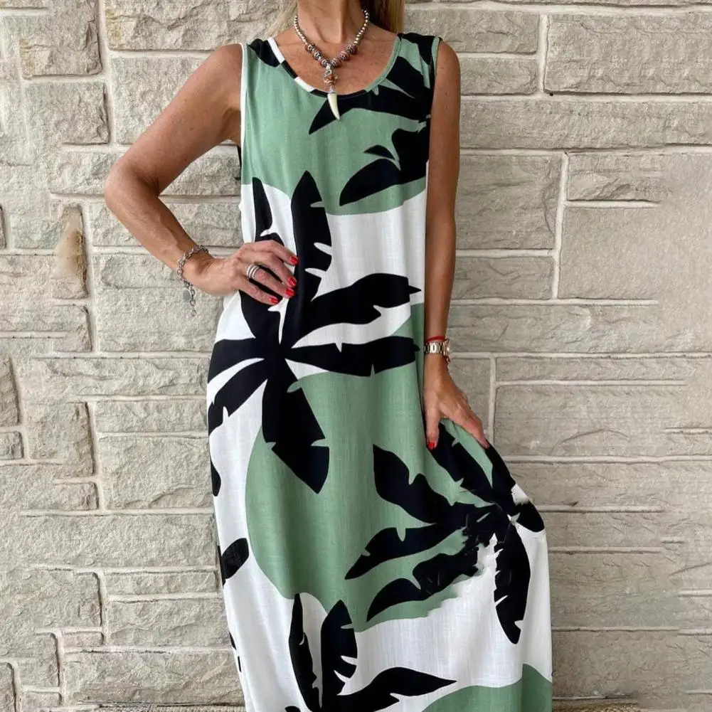 

Женское платье-майка с геометрическим принтом, летнее свободное платье в уличном стиле с круглым вырезом и разноцветным принтом