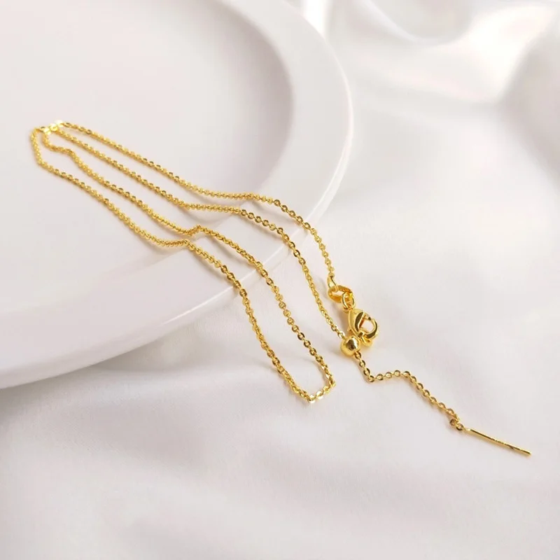 10pcs 14K 18k Gold Plated O Thin Chain 21cm 45cm Longer Clavicle Chain for DIY Necklace Bracelets Jewelry Making Accessories