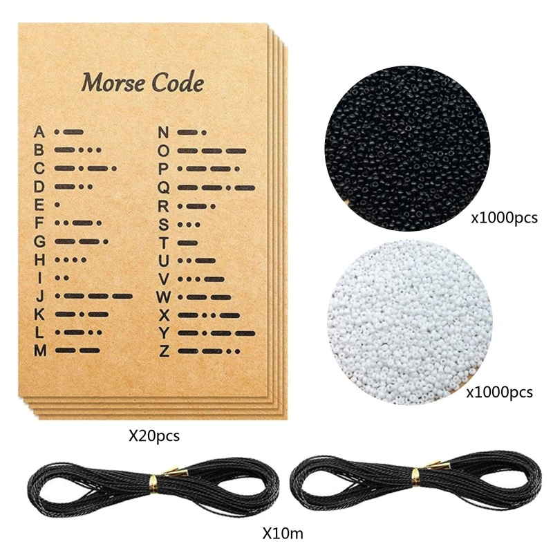 

2021Pieces Round Spacer Bead Morse Password Decoding Card Waxed Cord for DIY Morse Password Jewelry for Women Girl Gifts