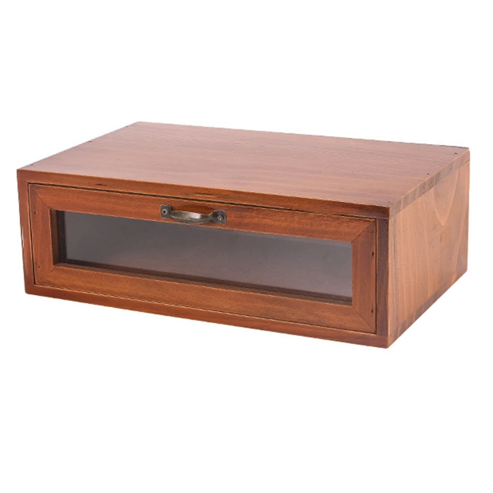 

Computer Monitor Heightened Office Wooden Desktop Storage Box Glass Drawer Dresser Wooden Box Retro Storage Drawer B