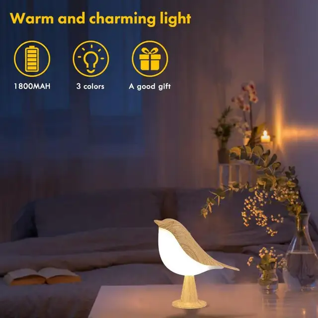 Magpie Led Bedside Lamp Creative Touch Switch Wooden Bird Recharge Night Lights Bedroom Table Reading Lamp 4