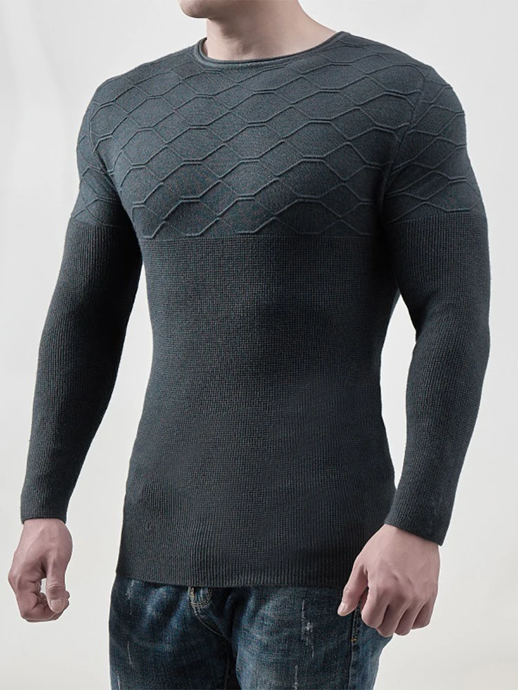 

Мужской трикотажный пуловер, повседневный однотонный джемпер с круглым вырезом и длинными рукавами, Осень-зима