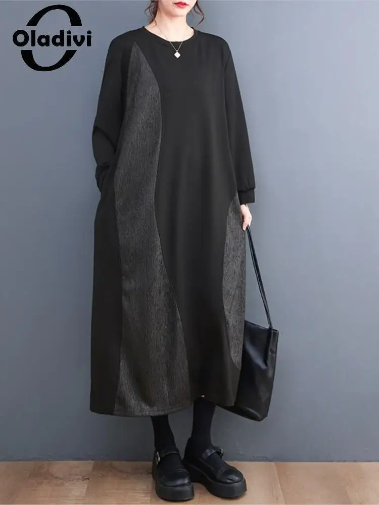 

Oladivi Large Size Women's Patchwork Dress 2022 Spring Autumn New Casual Loose Long Tunic Dresses Ladies Oversized Clothing 6875