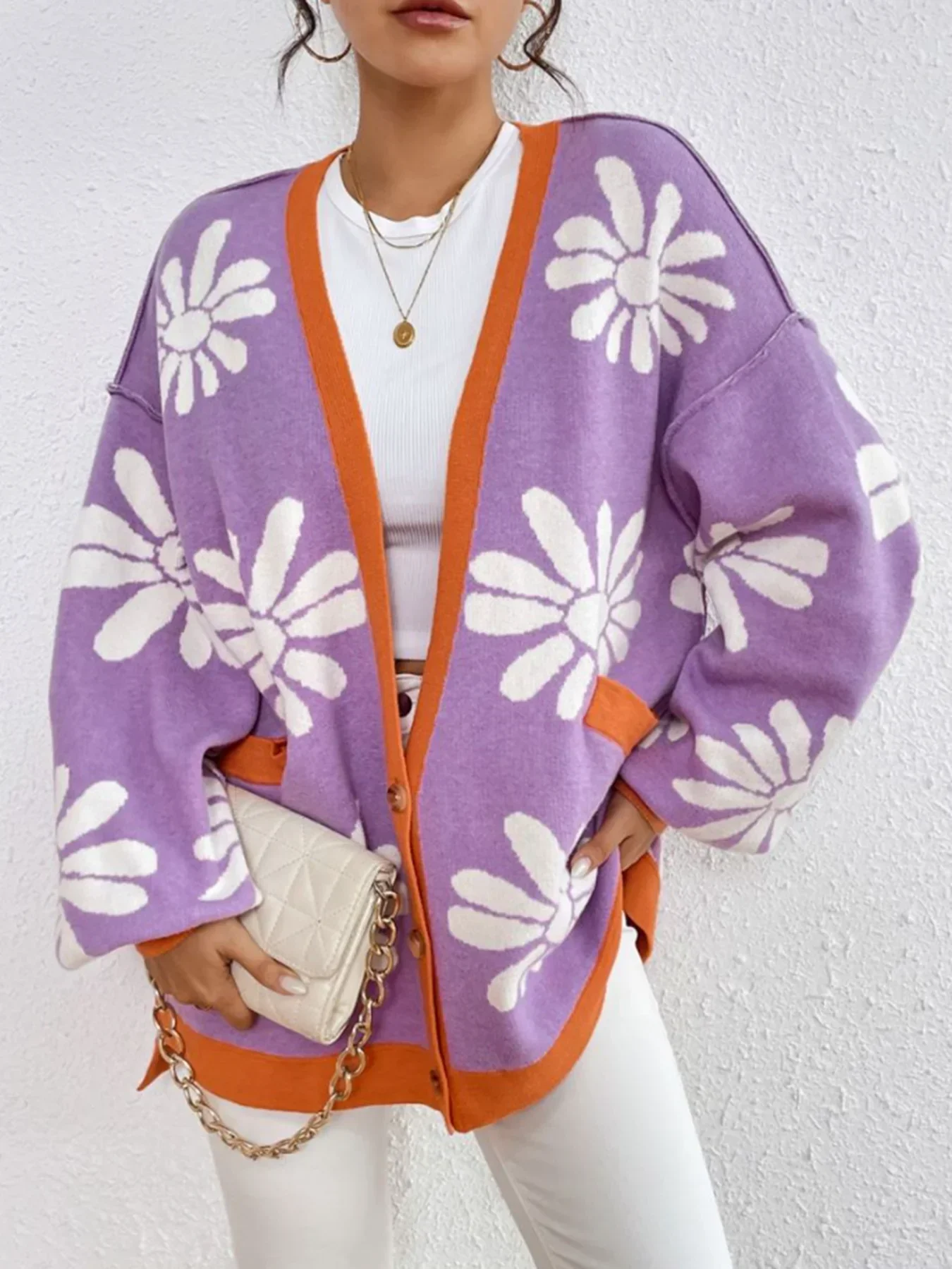 Новый женский модный осенне-зимний свитер с v-образным вырезом и принтом