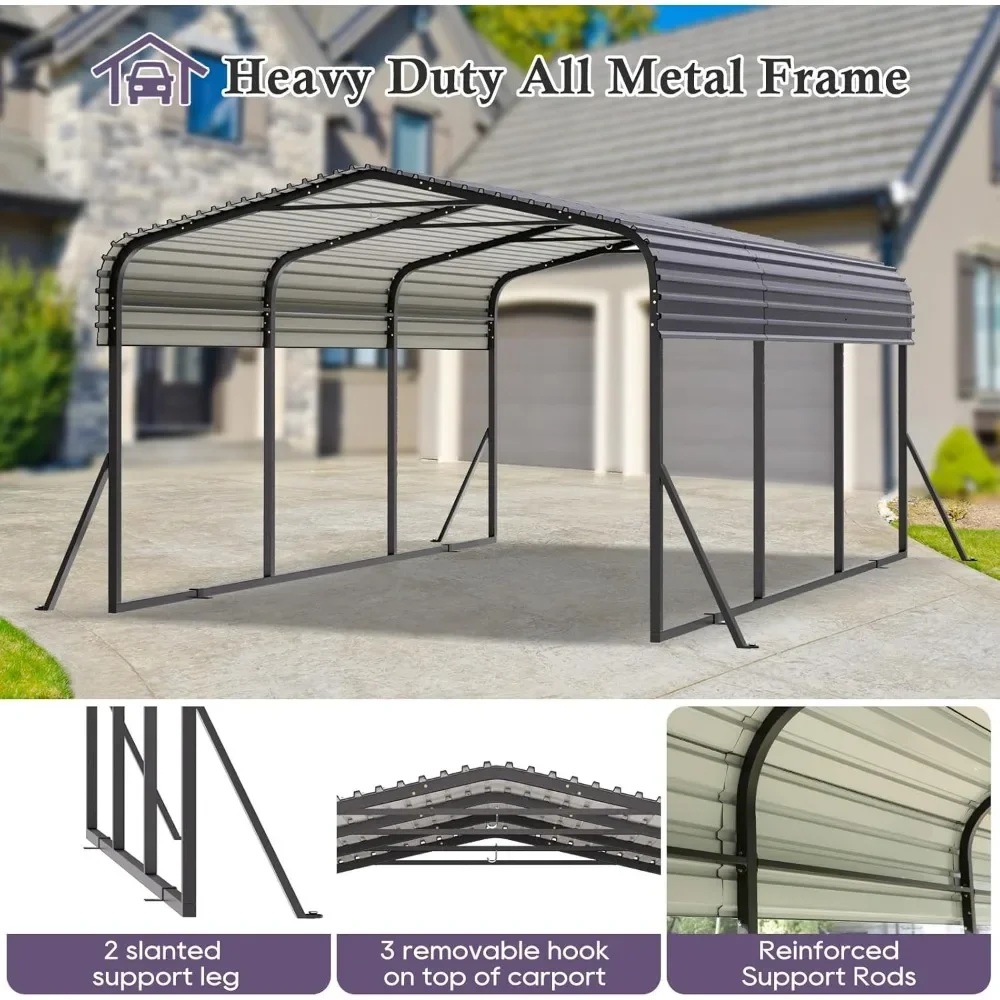 Металлический карпорт 10x15 футов с крышей из оцинкованной стали и улучшенным