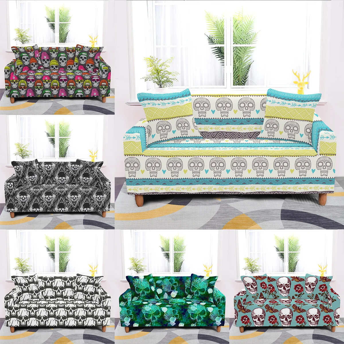 

Scary Skull Pattern One-piece All Inclusive Cough Cushion Cover Living Room Removable Furniture Protector Fundas Para Sillones
