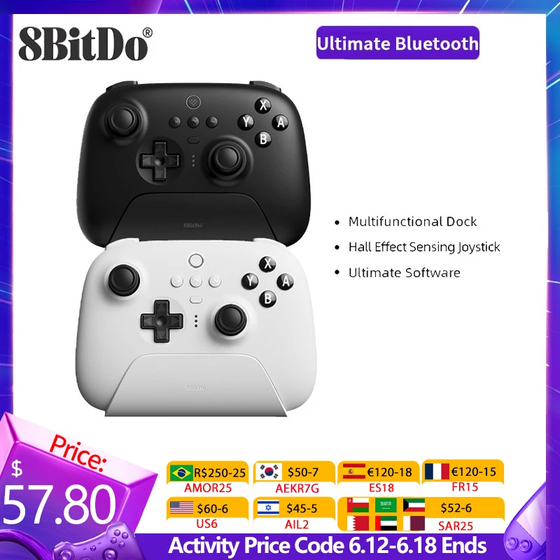 8BitDo - Ultimate Wireless Bluetooth Gaming Controller with Charging Dock for Nintendo Switch and PC, Windows 10, 11, Steam