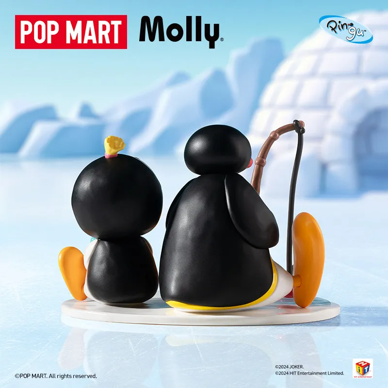 Фото POPMART Baby Molly × PINGU Fishing Time Series: Коллекционные фигурки на подвесной карточке для декора комнаты, подарки на детские праздники №3