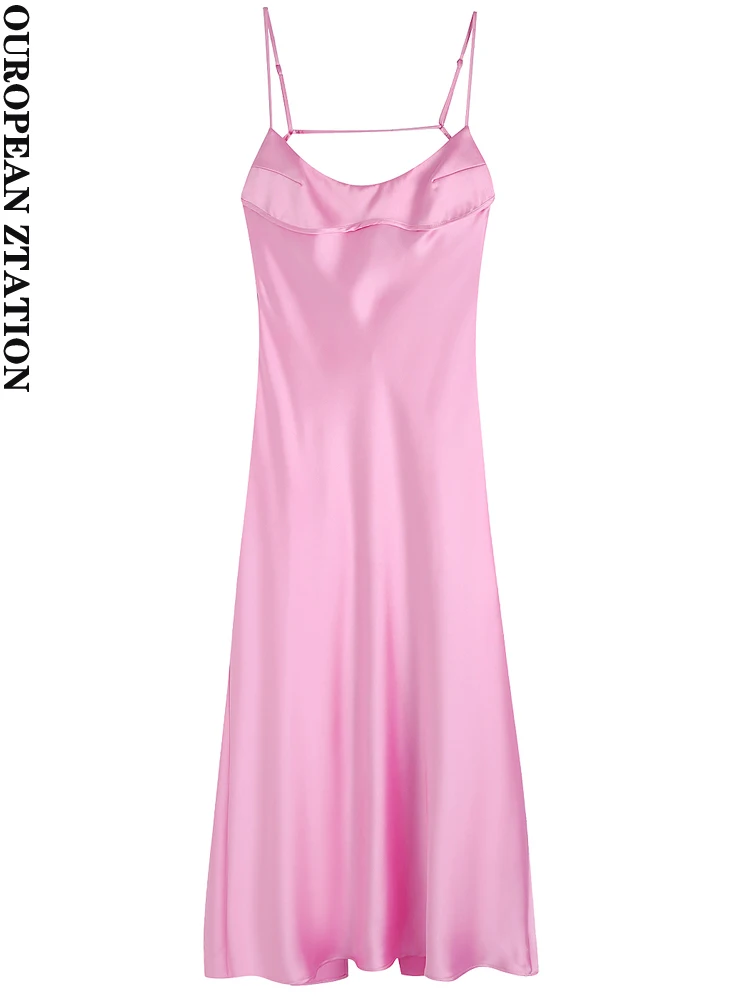 

PAILETE Women 2022 fashion with cut-out satin midi dress vintage backless adjustable thin straps female dresses vestidos mujer