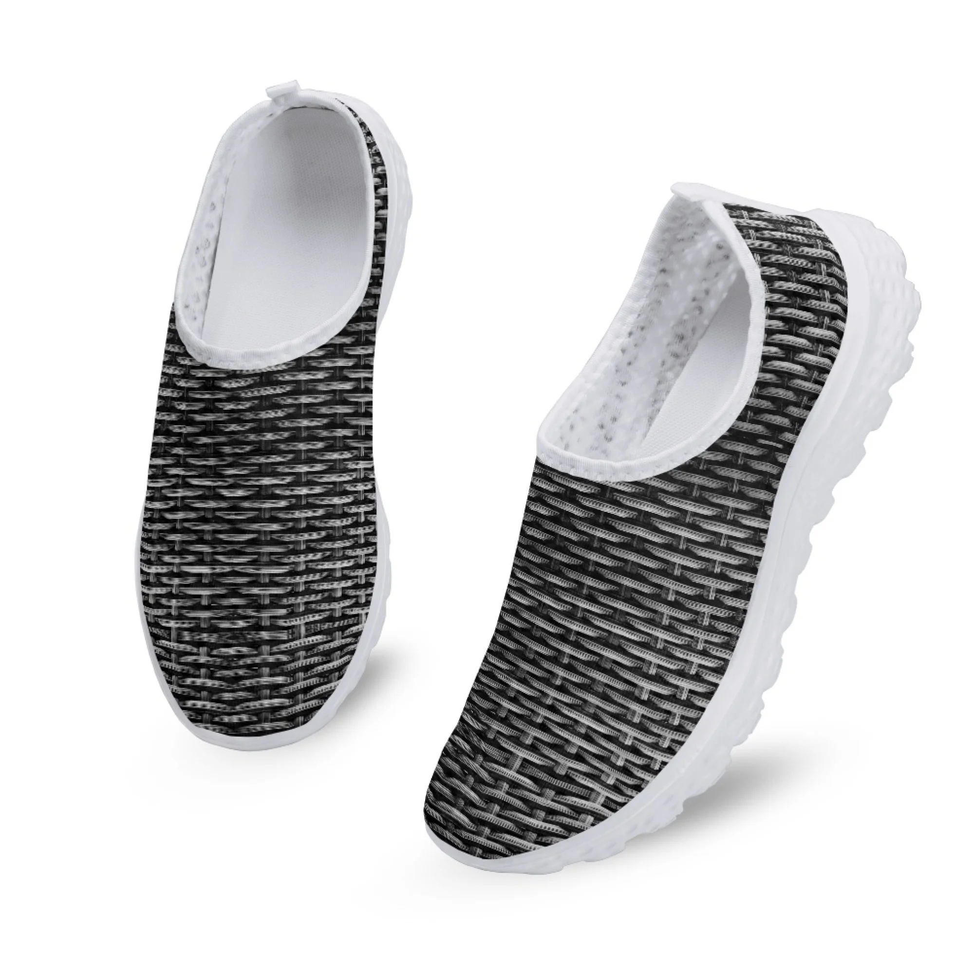 

Yikeluo Black Woven Pattern Printing Ladies Mesh Men Sneakers Breathable Flats Summer Casual Shoes Slip-on Loafers Zapatos