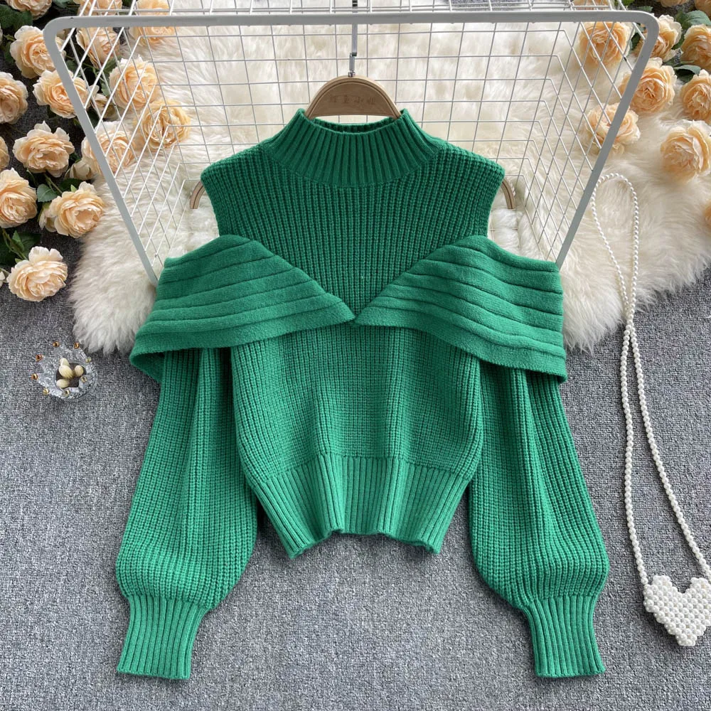 

Korean Style Pullover Woman Knitwear Women Stang Collar Long Sleeve Office Pullovers Female Simple Sweet Sweater Dropshipping