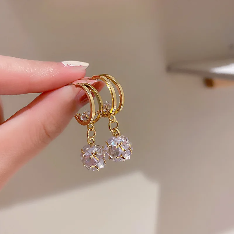 

925 Silver Needle Korea East Gate Fashion New Personalized Opal Diamond Ball Earrings Temperament Women