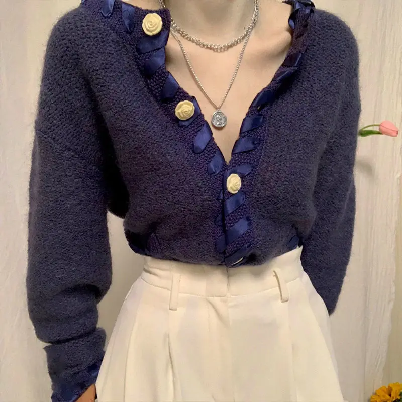 Женский однобортный Кардиган с круглым вырезом свободного покроя |