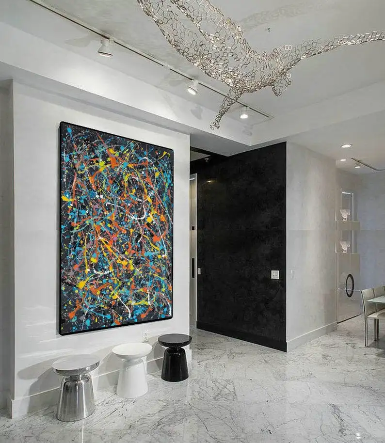 

large oil painting,Jackson pollock style,Pollock art,abstract big paintings,painting oil, Living Room Art, Pollock abstract oil