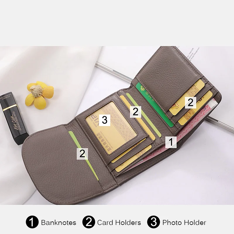 Short Women Genuine Leather Wallets Excellent Cowhide Purse Card Holder Fashion Turnlock Ladies Billfold Envelope Wallet 2023