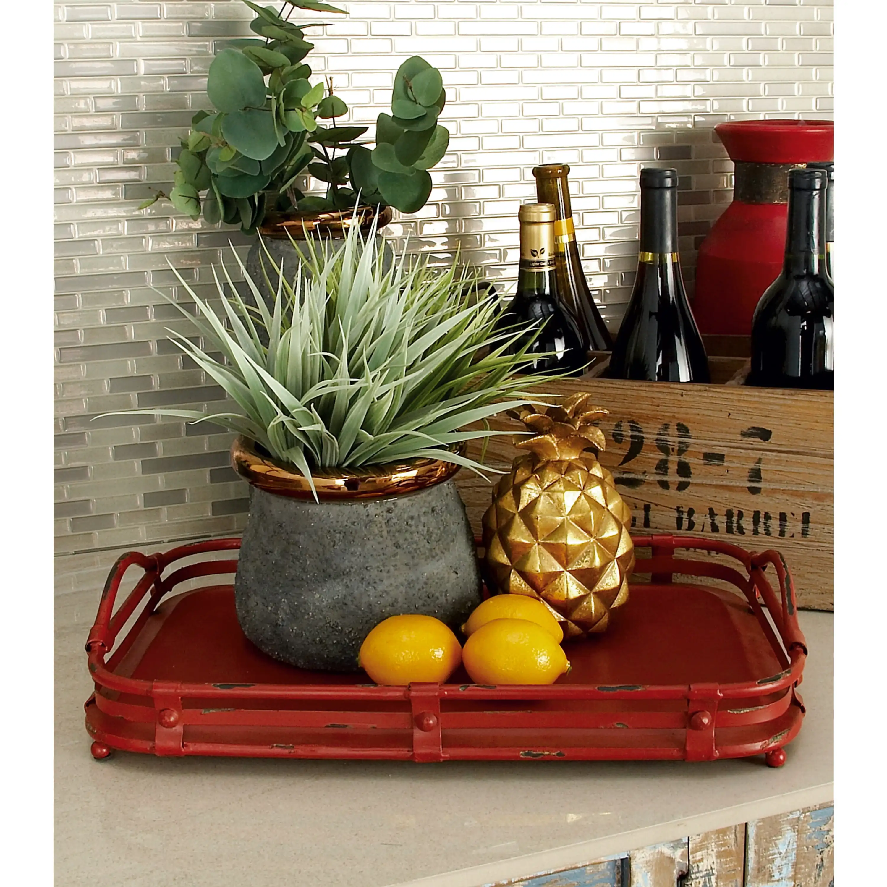 

19", 17"W Red Metal Tray, 2-Pieces