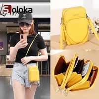 large capacity crossbody bag solid color multifunctional mobile phone bag three layer zipper wallet card cash storage pouch