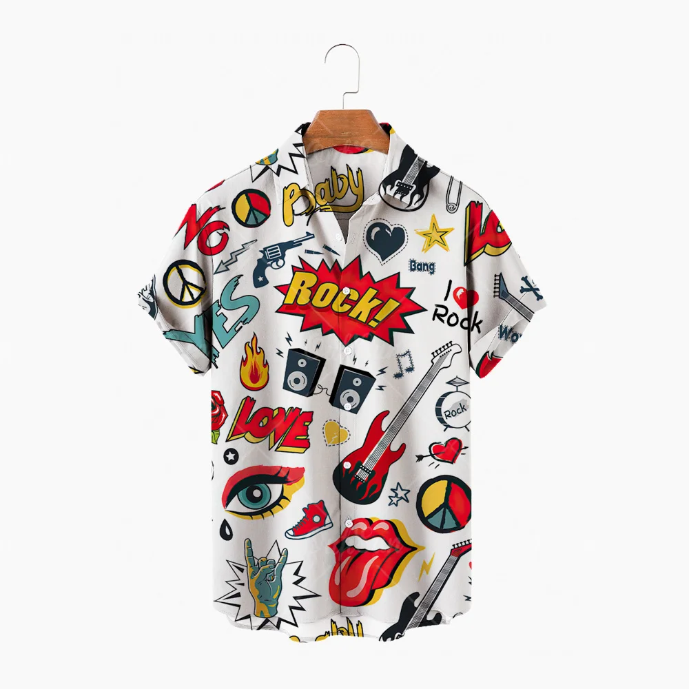Fashion Men's Hawaiian Shirt Oversized Short Sleeve 3d Musical Instrument Shirt for Men Casual Tee Rock Shirt Men Clothing 2022