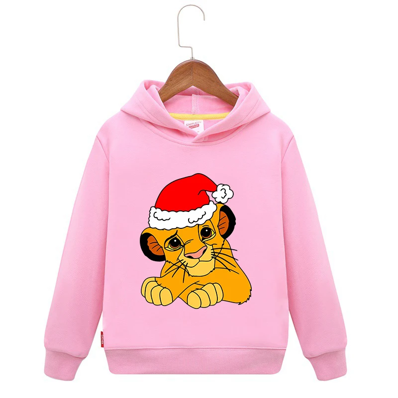

Santa Claus Hat The Lion King Graphic Printed Hoodies for Girl Boy Cute Disney Christmas Kids Pullover Autumn Winter Clothing