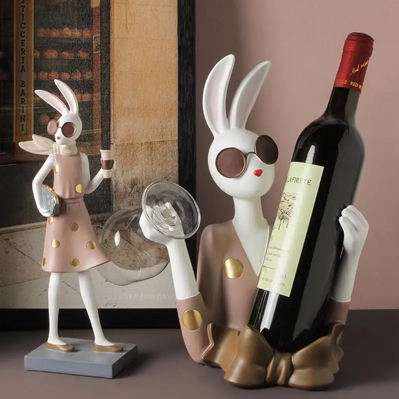 

Creative Rabbit Resin Statue Cute Sculpture Ornament Modern Bunny Figurines Crafts Nordic Style Living Room Wine Cabinet Decor