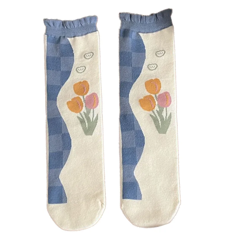 5 Pairs Lolita Fashion Printing Cotton Socks Women Long Autumn Winter Slouch Socks Japanese Style Kawaii Streetwear Woman Socks