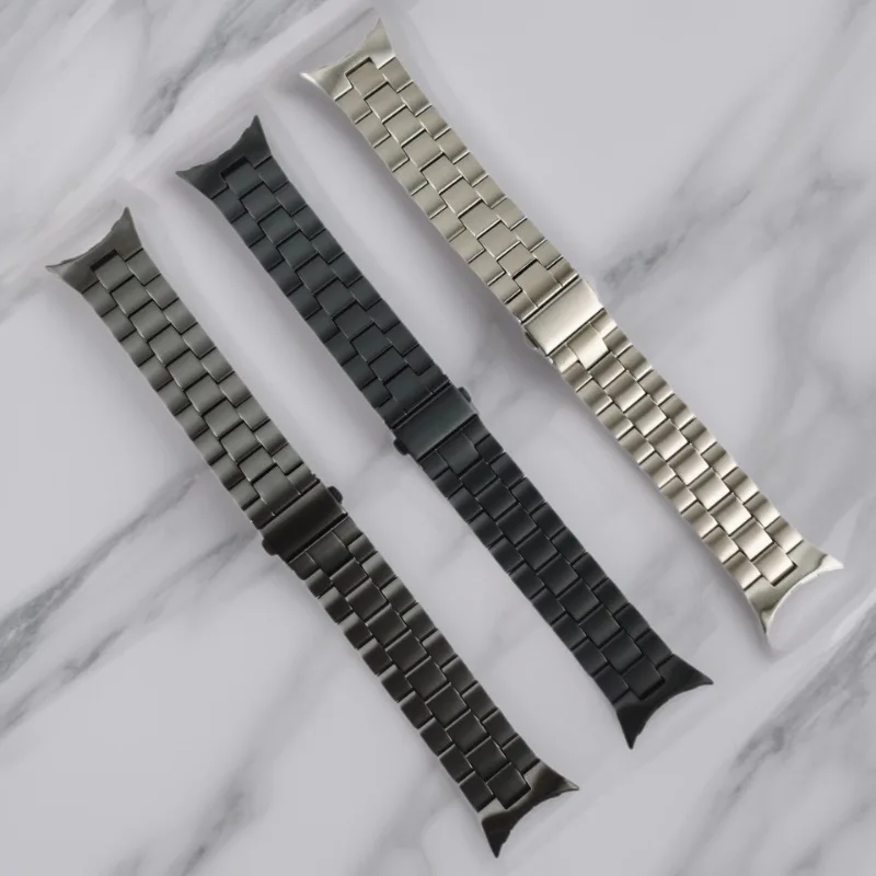 Фото Ремешки для часов, подходящие для Google Pixel Watch 1/2, титановый ремешок для Google Pixel Watch, металлический стальной ремешок с тремя звеньями. №1