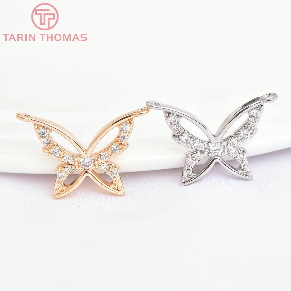 

(5816)4PCS 17x11MM 24K Gold Color Brass with Zircon Butterfly Charms Pendants High Quality DIY Jewelry Making Findings Wholesale
