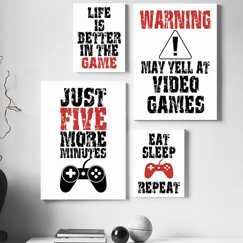 

Modern Black Red Funny Game Canvas Art Painting Prints Words Quote Wall Decorative Posters for Bedroom Gaming Room Home Decor