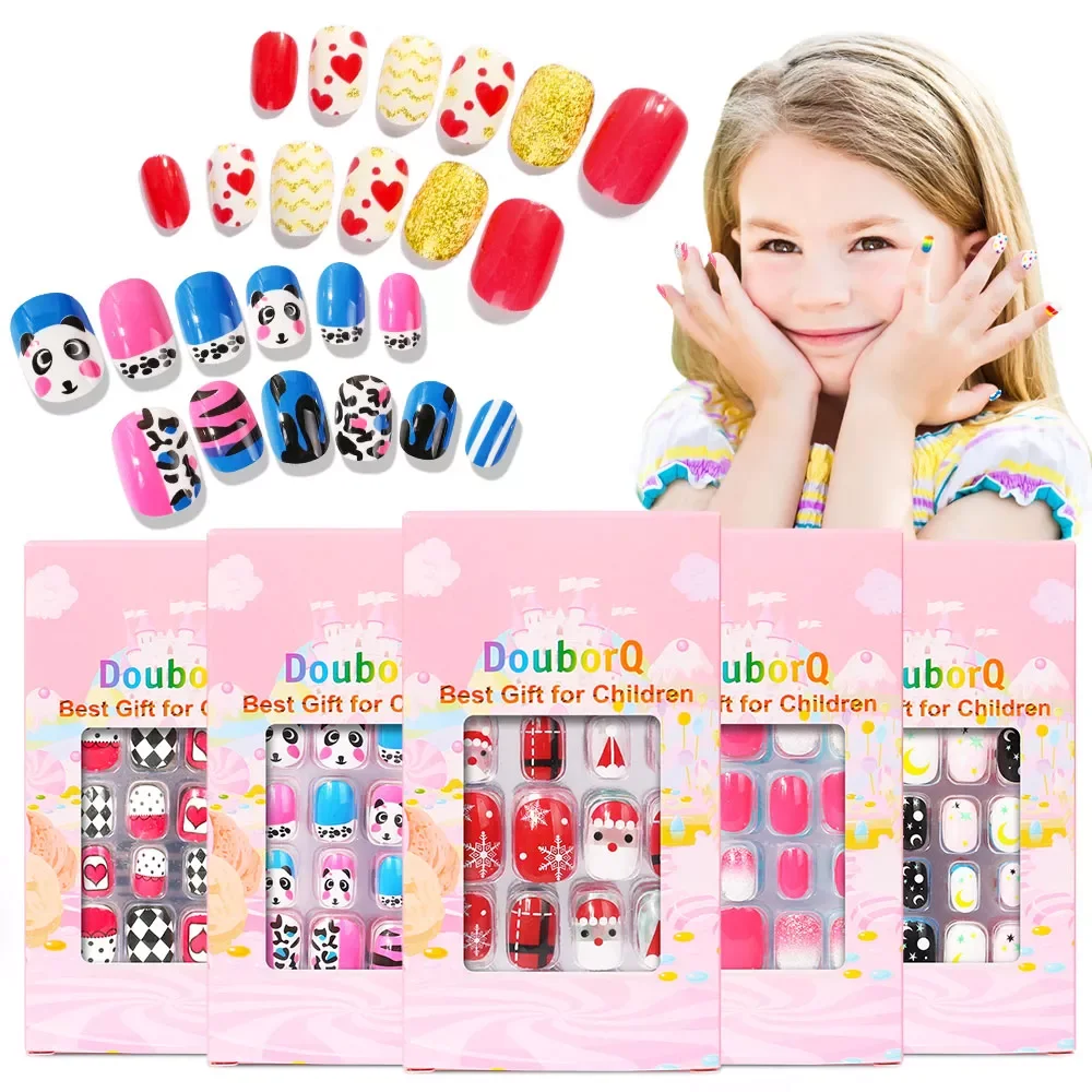 

NEW2023 Candy Child Nail Tips Kids False Nail Girls Cartoon Press on Nails Colorful Festival Full Cover Nails Cute Manicure Tool