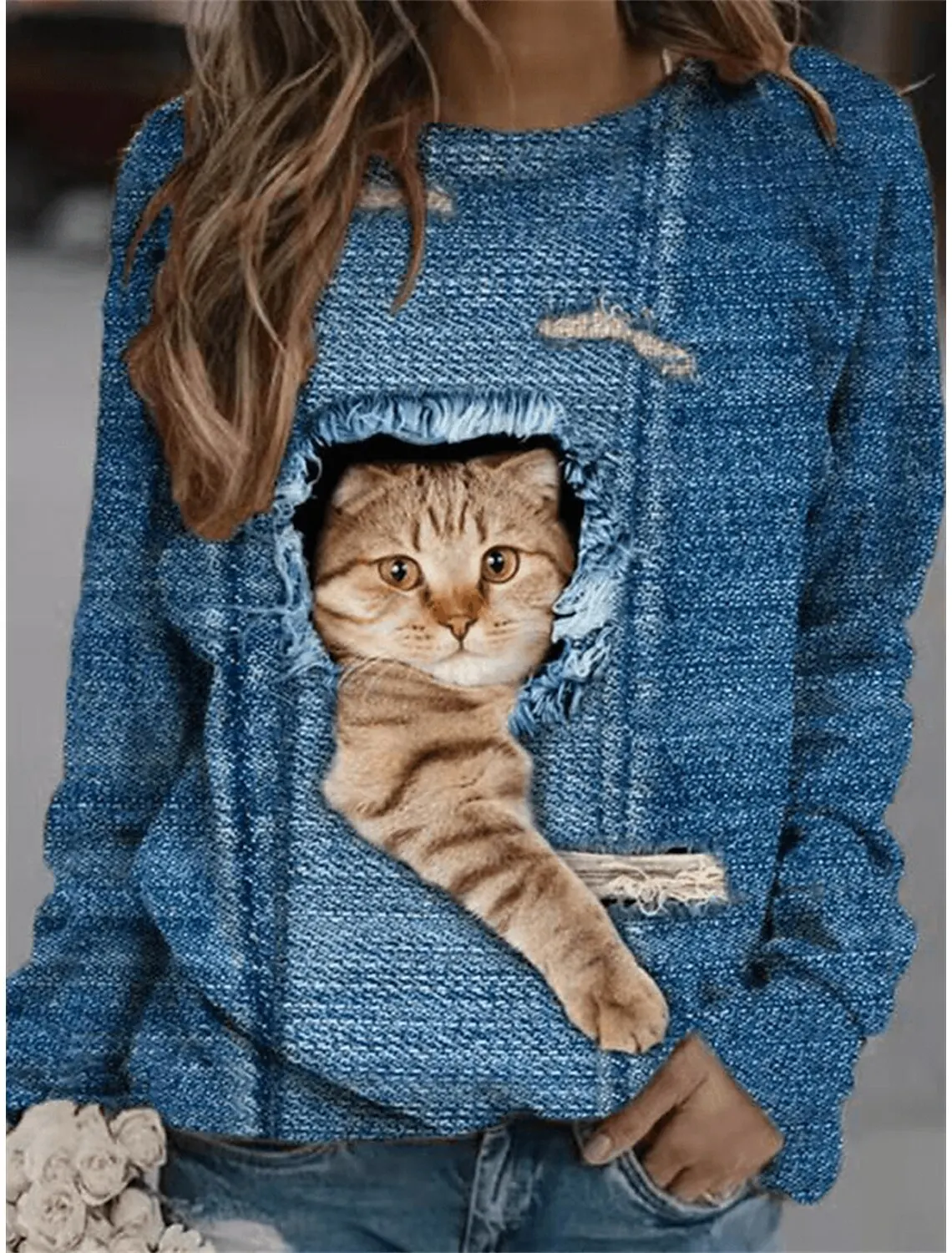 

2023 New Summer Women's Crew-neck Top New Design Printed Long-sleeved Vintage T-shirt Elegant Clothes Loose Pullover XS-8XL