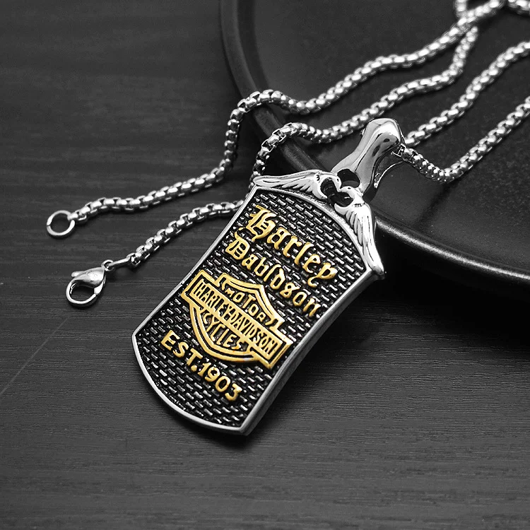 Фото Для Harley Davidson 86-92 FXRT/86-90: Уникальный мотоциклетный кулон-подвеска в стиле ретро, квадратная пластина, модное мужское ожерелье из титановой стали в уличном стиле №1