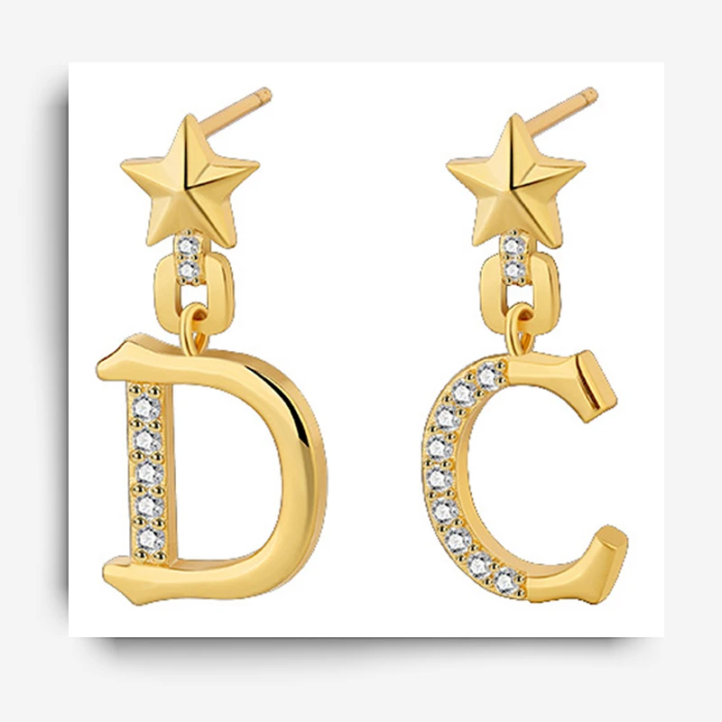 

New Trendy Vintage Euramerican Letter C and D Drop Pendants Star Shape Earrings For Women's Temperament Personality Ear Jewelry