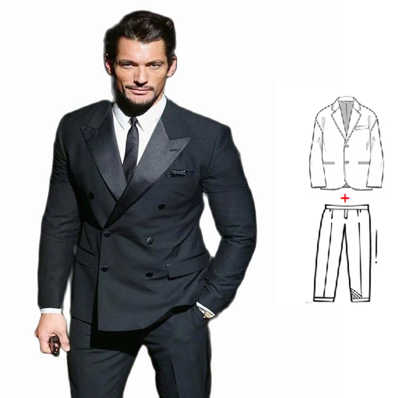 Classic 2 Pieces Suit for Men Double Breasted Slim Set Business Suits Groom Tuxedo for Wedding Trajes De Hombre (Blazer+Pants)