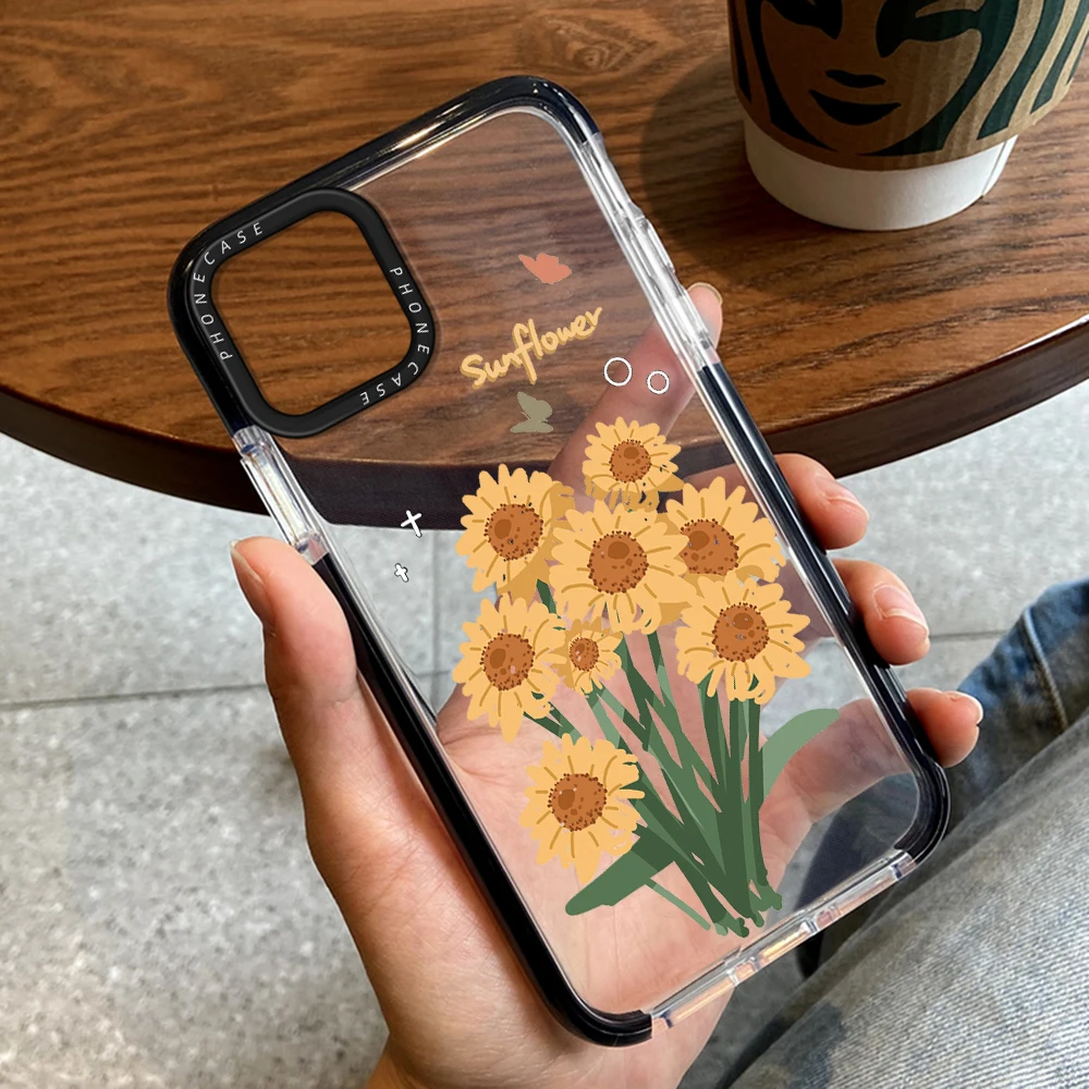 

Sunflower Floral Case for iPhone 14ProMax 14Plus 13Pro 12Pro 11 Pro Max Cover for iPhone 14 13 12 11 Transparent Luxury Carcasa
