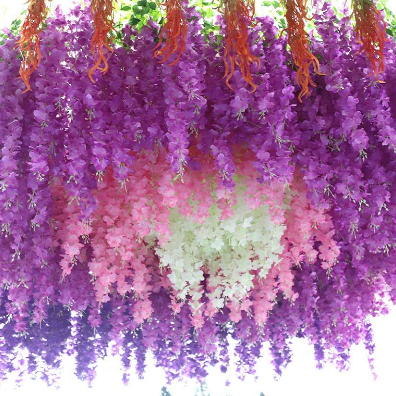 

Simulated Wisteria Ceiling False Flower Rattan Indoor Wedding Decoration Plastic Bean Flower Violet Hanging Vine Home Decor