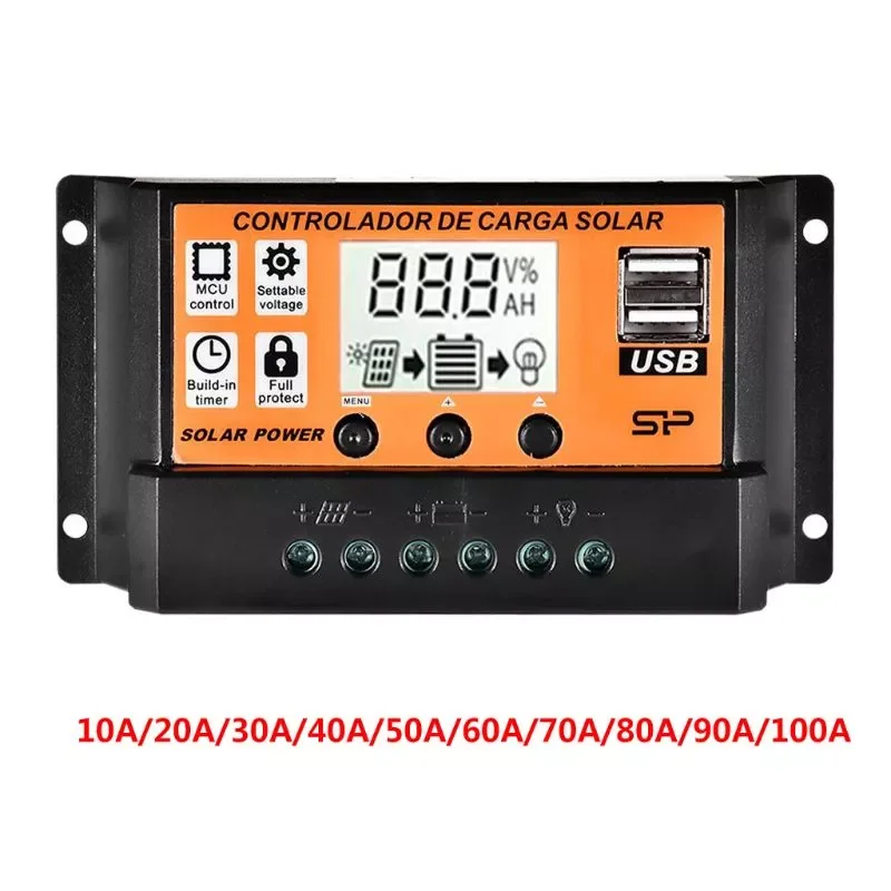

MPPT 10A/20A/30A/40A/50A/60A/70A/80A/90A/100A Auto LCD Screen Solar Charge Controller Dual USB Solar Panel Regulator