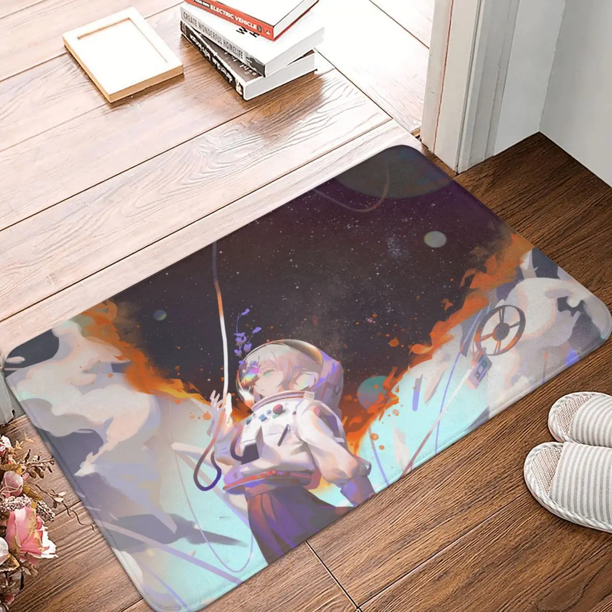 

Astronaut And Space Non-slip Doormat Burning Girl Bath Kitchen Mat Welcome Carpet Indoor Pattern Decor