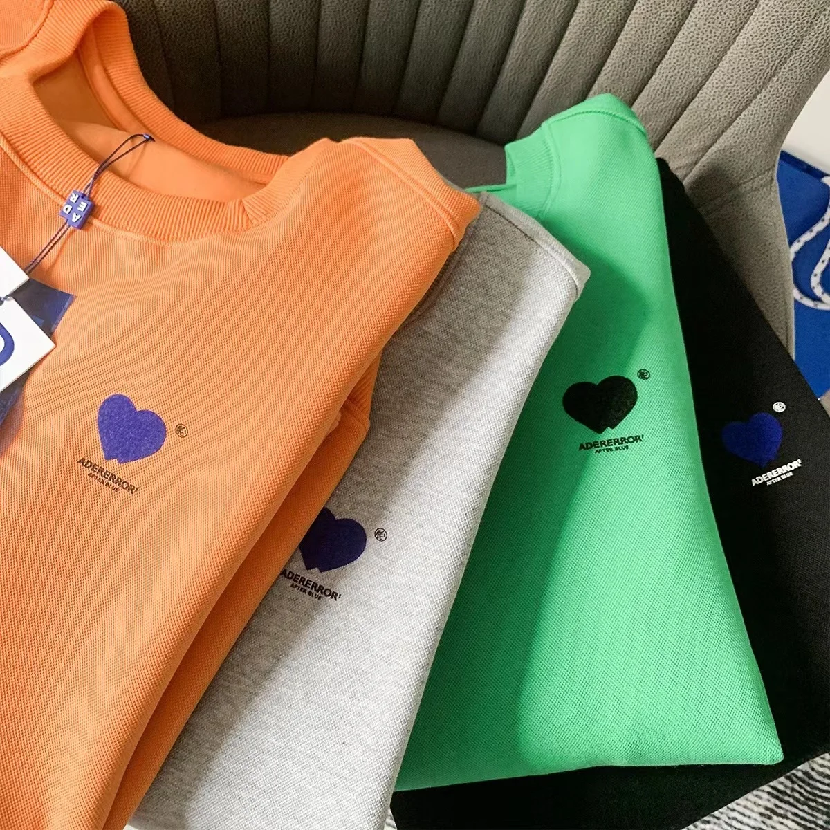 

ERROR Korean version ADER double heart embroidered sweater new high-quality men and women couple tops loose casual pullovers