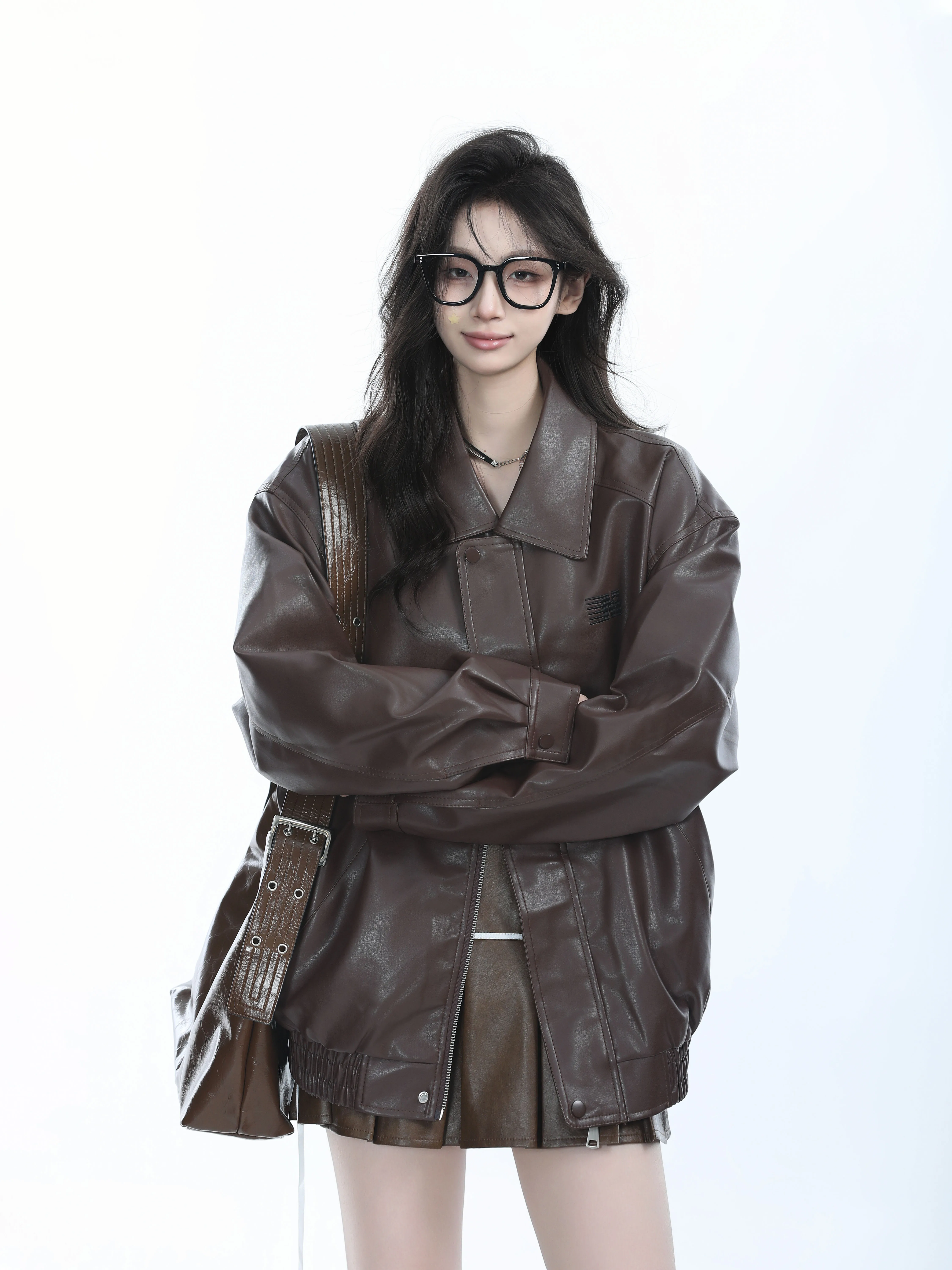 [Сидя в горах] Maillard Wear Коричневая мотоциклетная одежда Пальто из искусственной