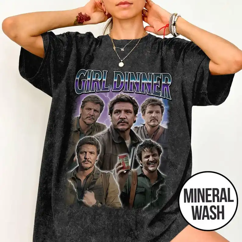 Рубашка оверсайз Pedro Pascal TLOU Girl Dinner, винтажная плотная рубашка с кино-принтом, рубашка Pedro Pascal Movie Washed (art.: 3920dbf95cc34) - 3920dbf95cc34