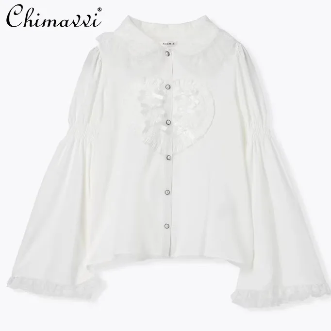 Кружевная рубашка Ji с рукавами и бантом в японском стиле больших сердец Новинка