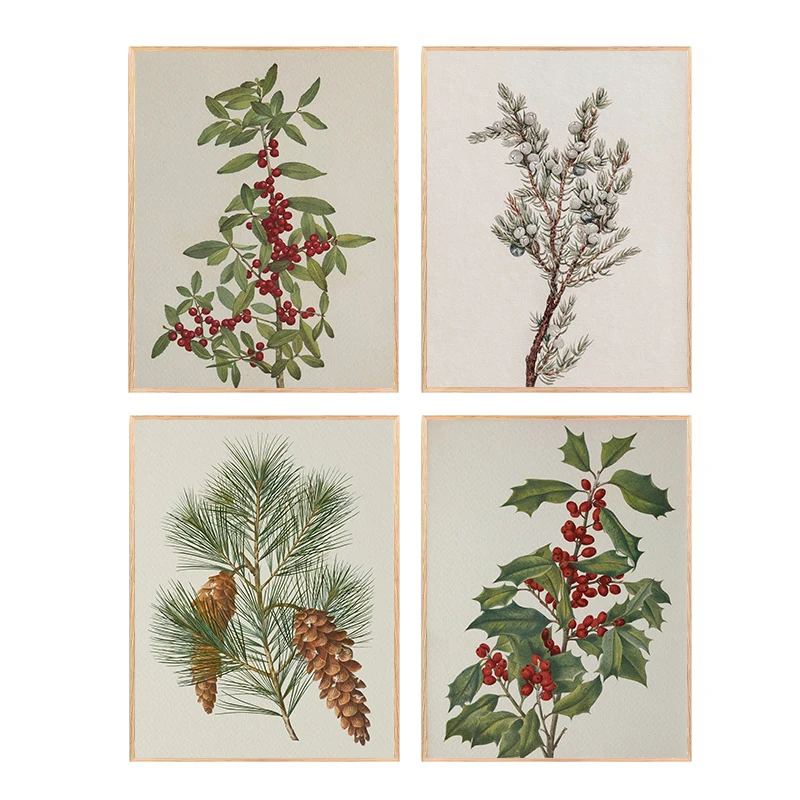 Зимняя растительная ветка сосны эскиз галерея ВИНТАЖНЫЙ ПЛАКАТ холст живопись