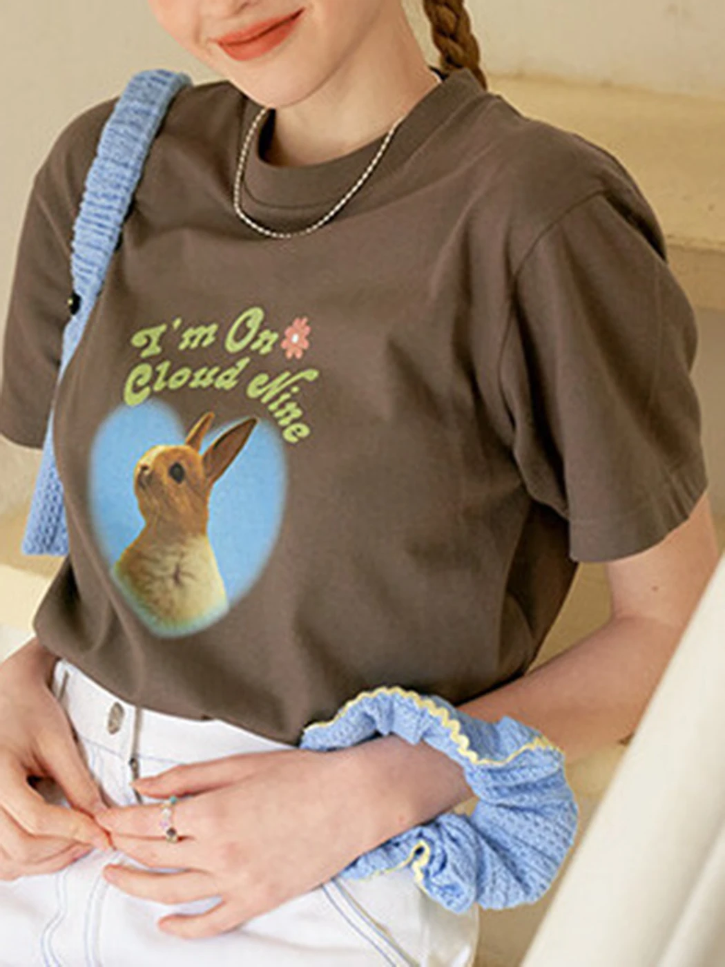 

Rabbit Chic T-Shirts Woman Summer Short Sleeve O Neck Cotton Tshirts Tops Femme Casual Vintage Animal Print Pull Tee Shirts 2022