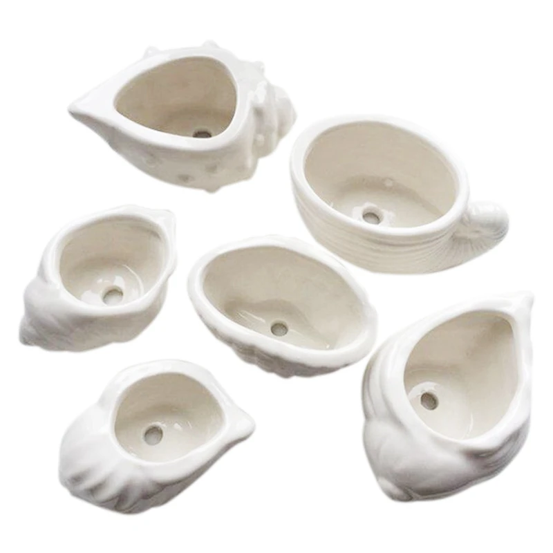 

6PCS Mini Ceramic Vases Household Sea Snail Shape Flowerpot Desktop Decor For Cactus Succulent Planter
