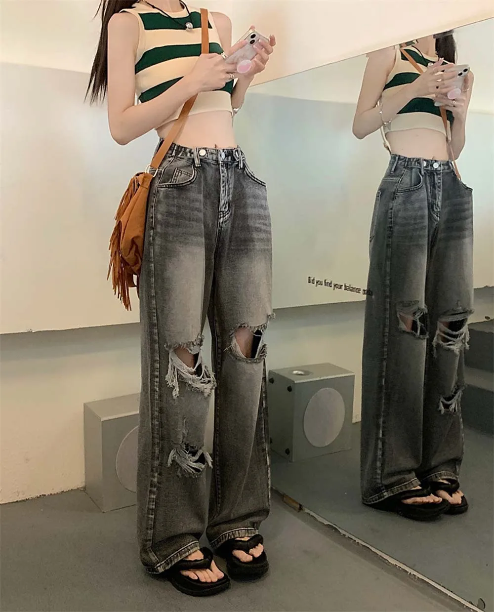 Hip Hop Straight Pants Ladies Ripped Jeans High Waist Loose Wide Leg Pants Ladies Jeans Y2K Summer Plus Size High Street Jean