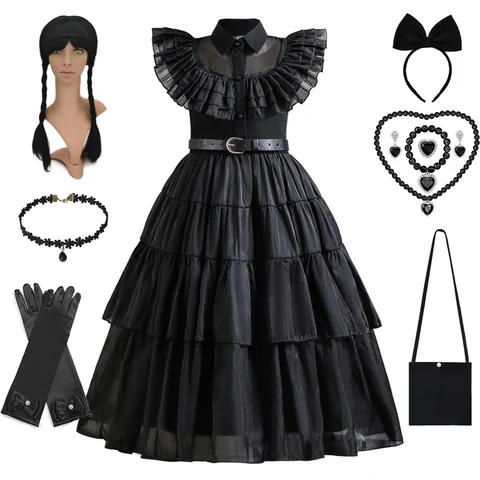 Косплей-платье Purim для девочек в среду, костюм на Хэллоуин, детские черные пушистые наряды, летние школьные повседневные наряды
