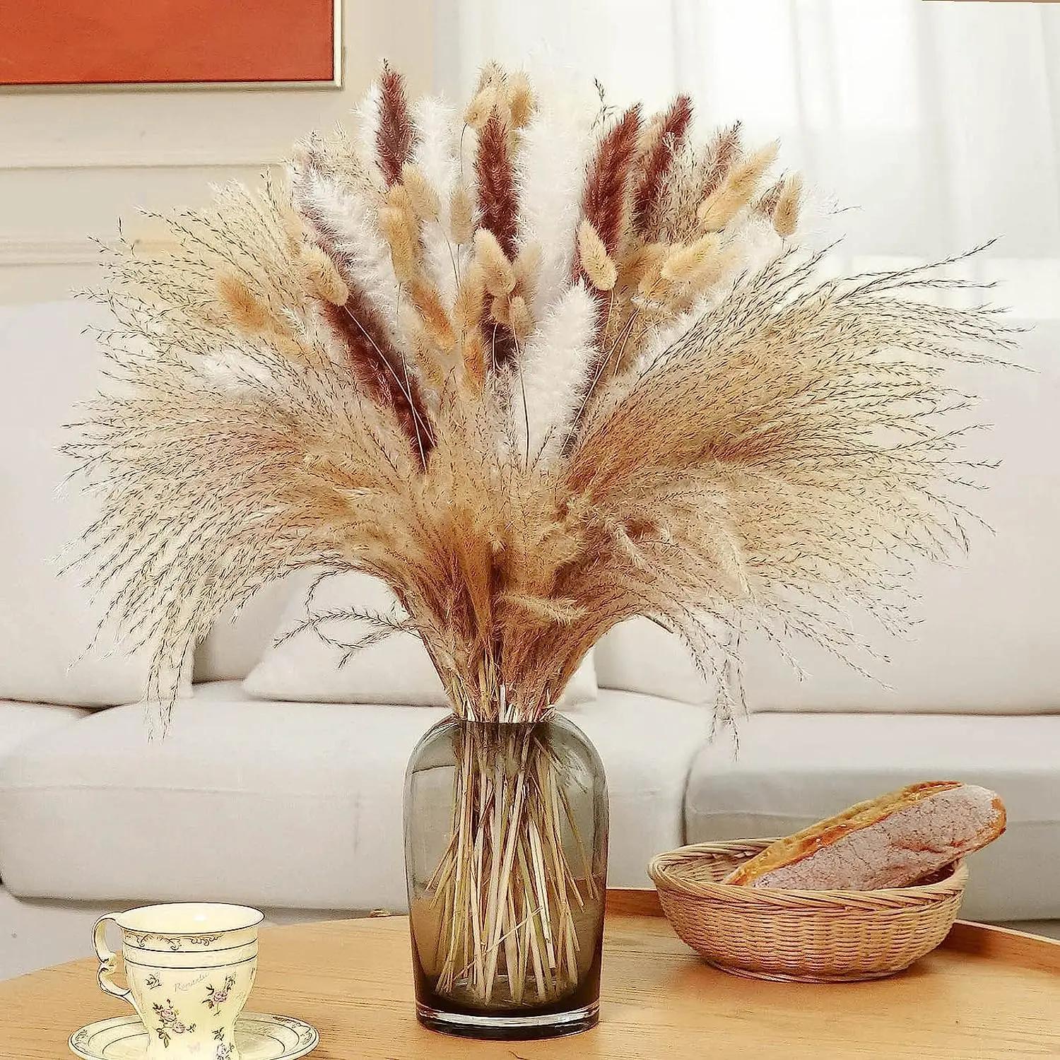 

100pcs Fluffy Pampas Grass Wedding Party Arrangement Decoration Natural Phragmites Reed Dried Flowers Bouquet Boho Home Decor