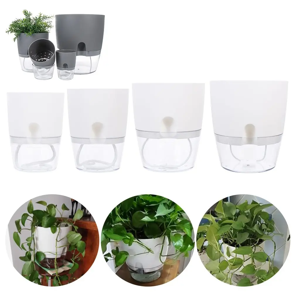 

Water Absorption Hydroponics 2 Layer With Cotton Rope Watering Planter Lazy Flowerpot Self-watering Flower Pot