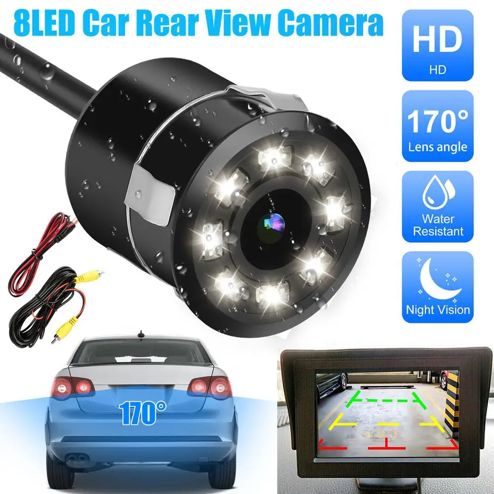 

8LED Car Rear View Camera 170-degree Lens Angle Waterproof Infrared HD Night Backup Reversing Camcorder